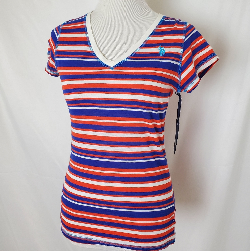 U.S. Polo Assn. women's striped V neck tee